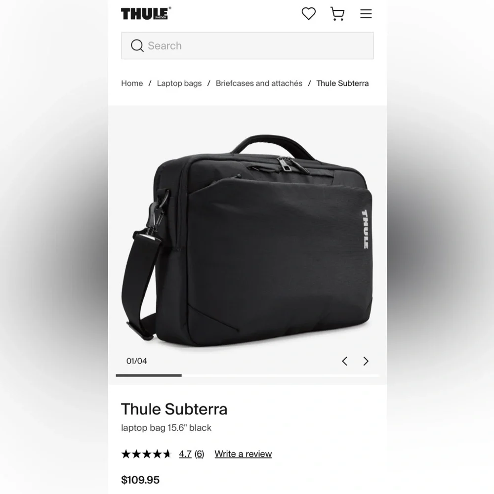 THULE 15.6” Black Subterra Multi Compartment Travel Laptop Bag Orig$109 Exc Cond